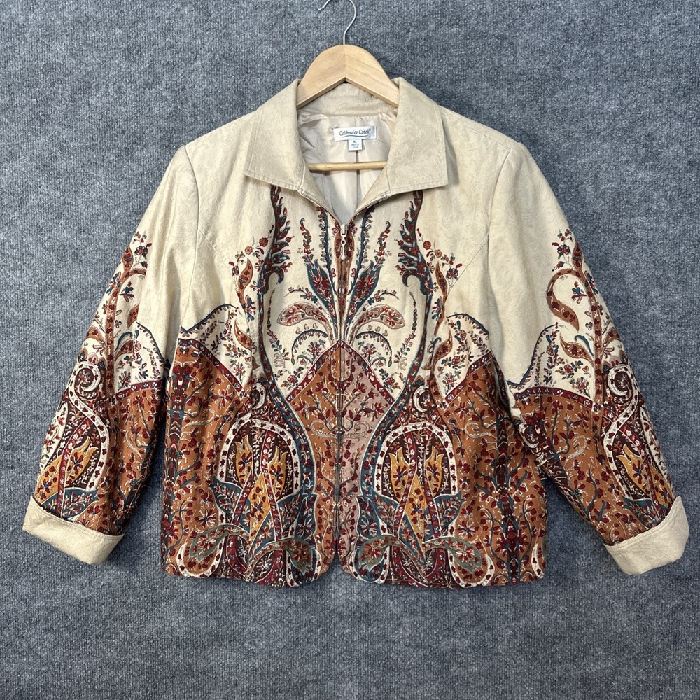 Coldwater Creek Women's Jacket Sz XL Paisley Beige Brown Lightweight Fall.